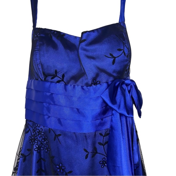 Vintage Y2K Velvet Chiffon Blue & Black Halter Top knee length Formal dress 7/8 - Picture 7 of 9